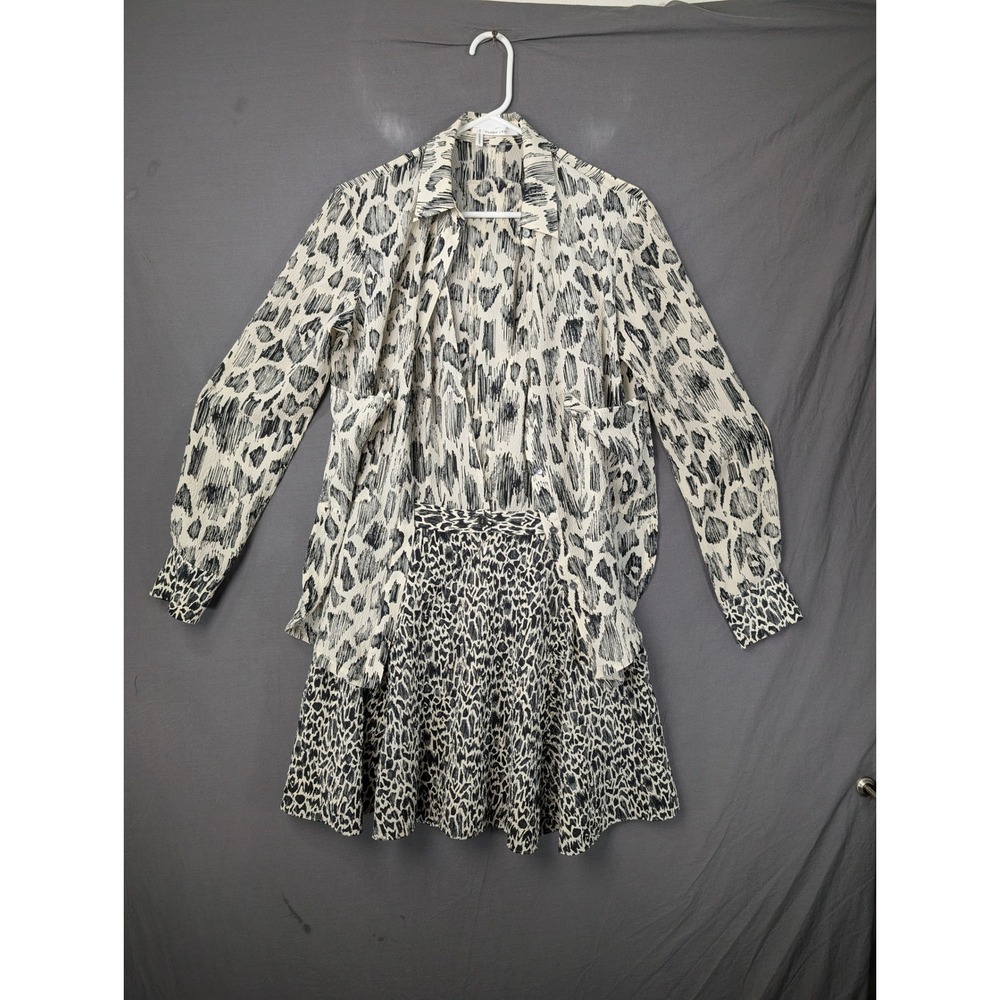 10 Crosby Derek Lam Leopard Print Drop Waist Shirt‎ Dress Cream Black Size 2